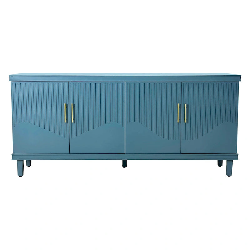 Large 4-Door Storage Cabinet with Adjustable Shelves & Solid Wood Legs – 70 Inch