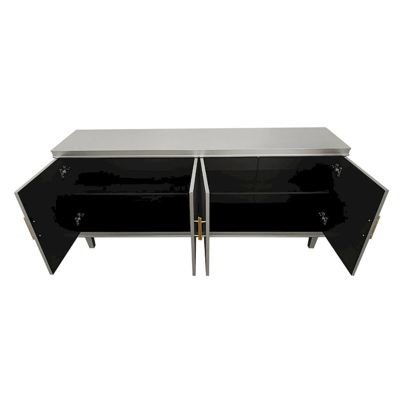 Large 4-Door Storage Cabinet with Adjustable Shelves & Solid Wood Legs – 70 Inch
