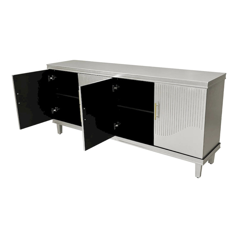 Large 4-Door Storage Cabinet with Adjustable Shelves & Solid Wood Legs – 70 Inch