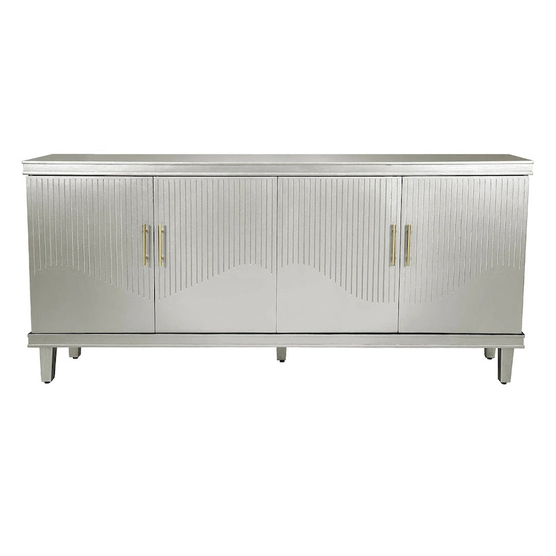 Large 4-Door Storage Cabinet with Adjustable Shelves & Solid Wood Legs – 70 Inch