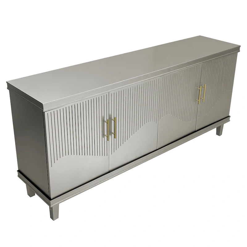 Large 4-Door Storage Cabinet with Adjustable Shelves & Solid Wood Legs – 70 Inch