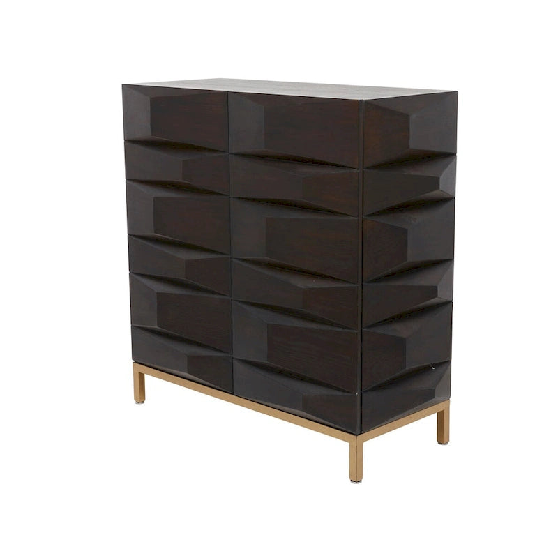Geometric Wood Storage Cabinet with Shelf – Matte Brown