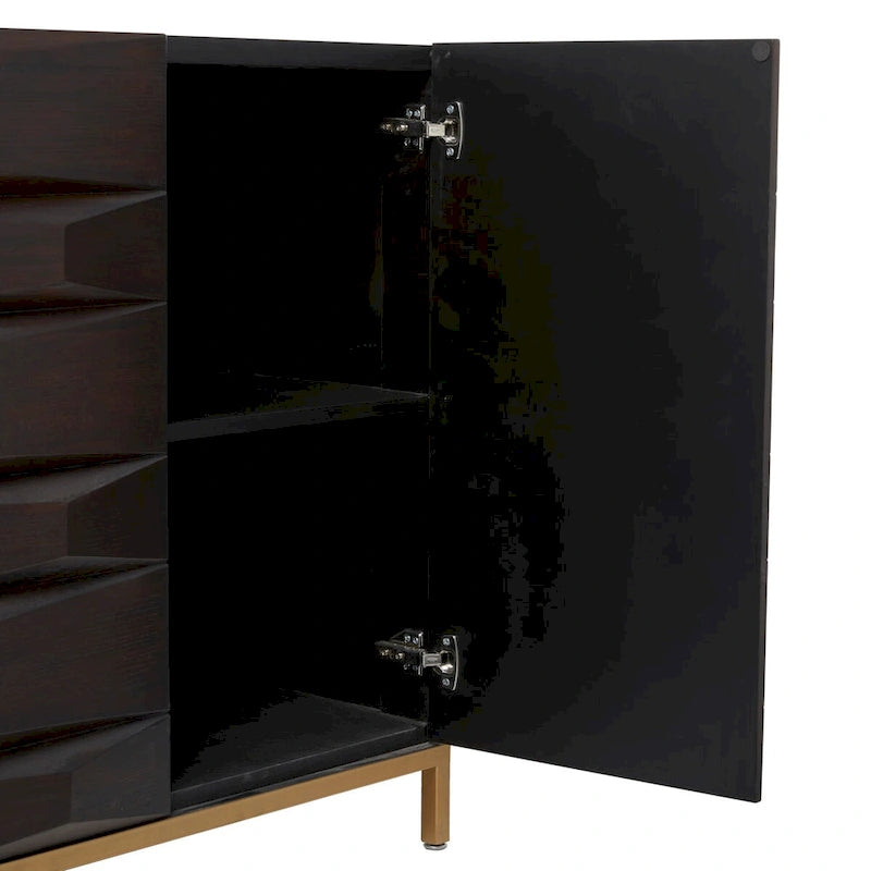 Geometric Wood Storage Cabinet with Shelf – Matte Brown