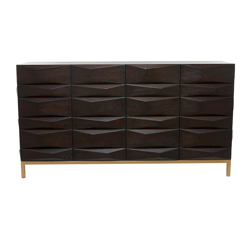 Geometric Wood Storage Cabinet with Shelf – Matte Brown
