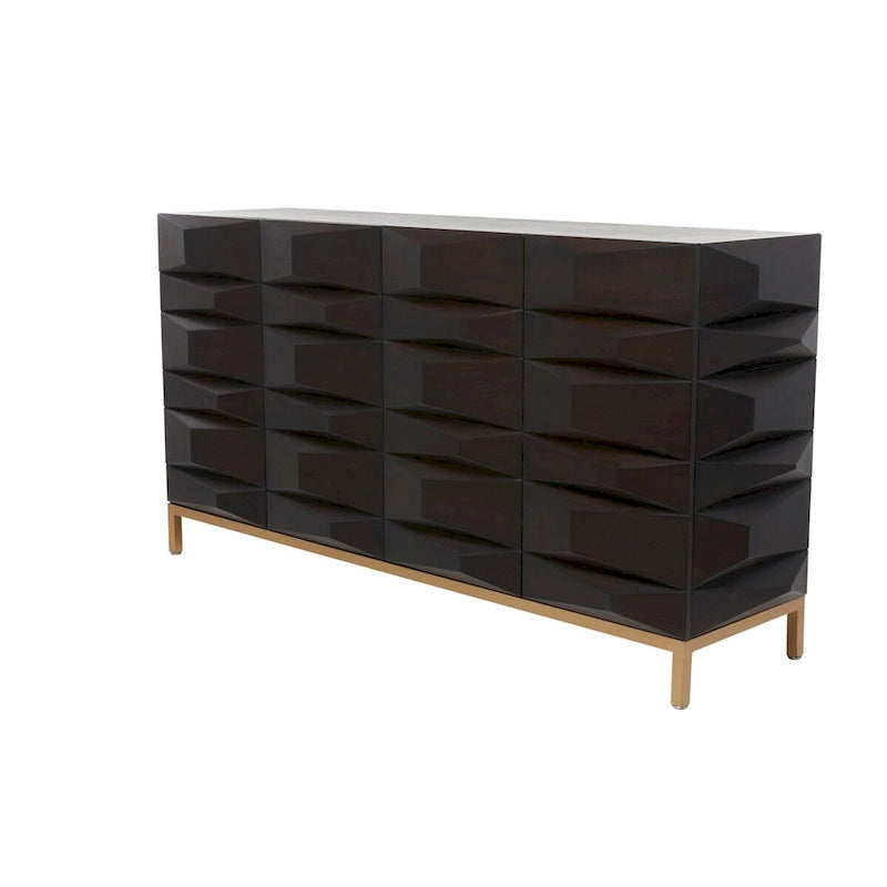 Geometric Wood Storage Cabinet with Shelf – Matte Brown
