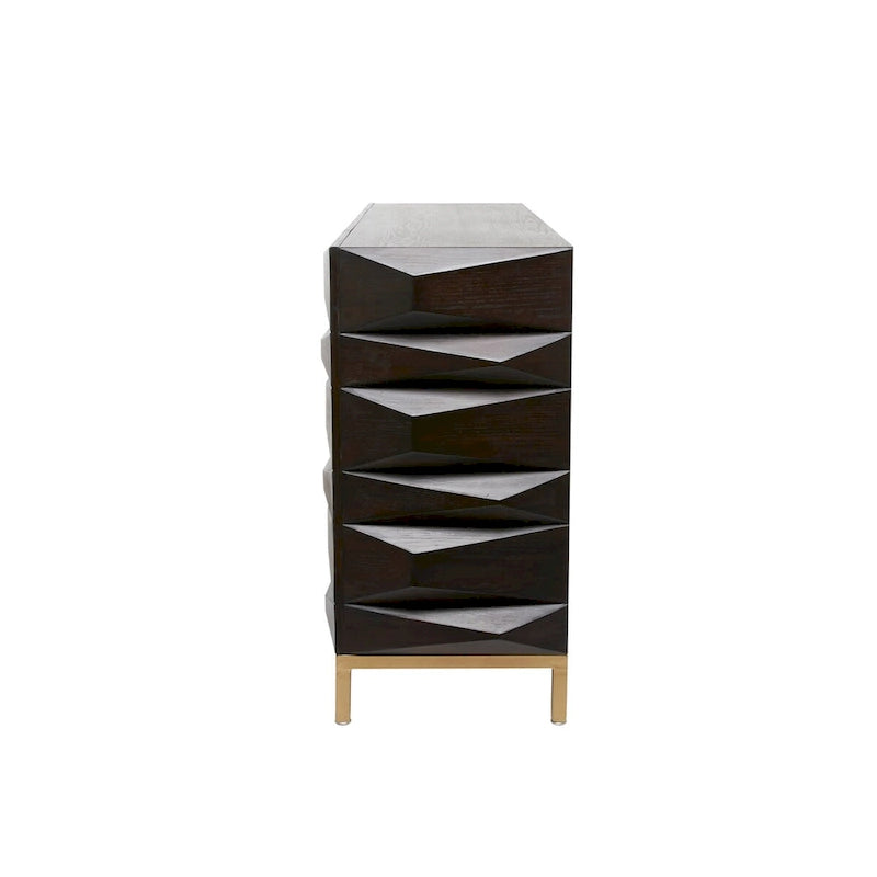 Geometric Wood Storage Cabinet with Shelf – Matte Brown