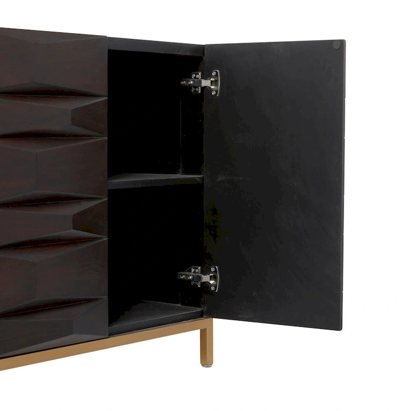 Geometric Wood Storage Cabinet with Shelf – Matte Brown