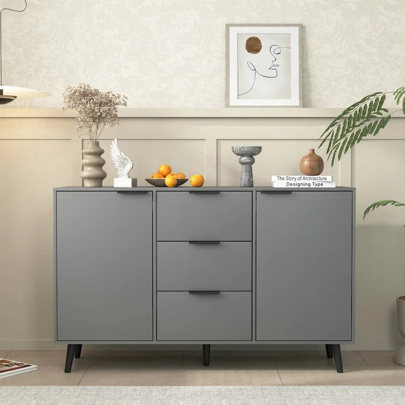 Wood Sideboard Buffet Cabinet with 3 Drawers & 2 Doors