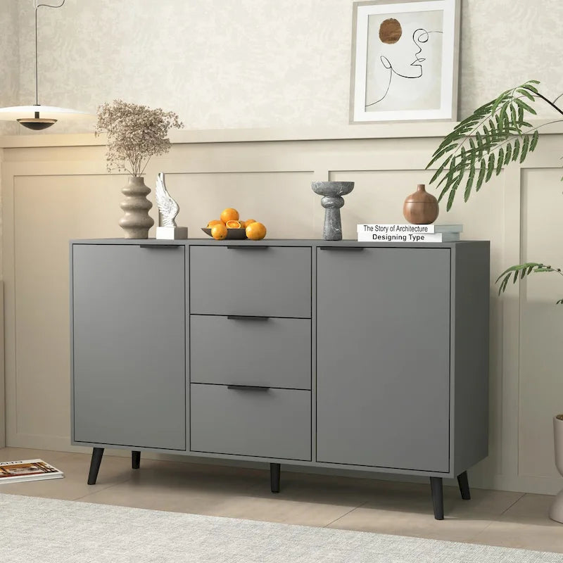 Wood Sideboard Buffet Cabinet with 3 Drawers & 2 Doors