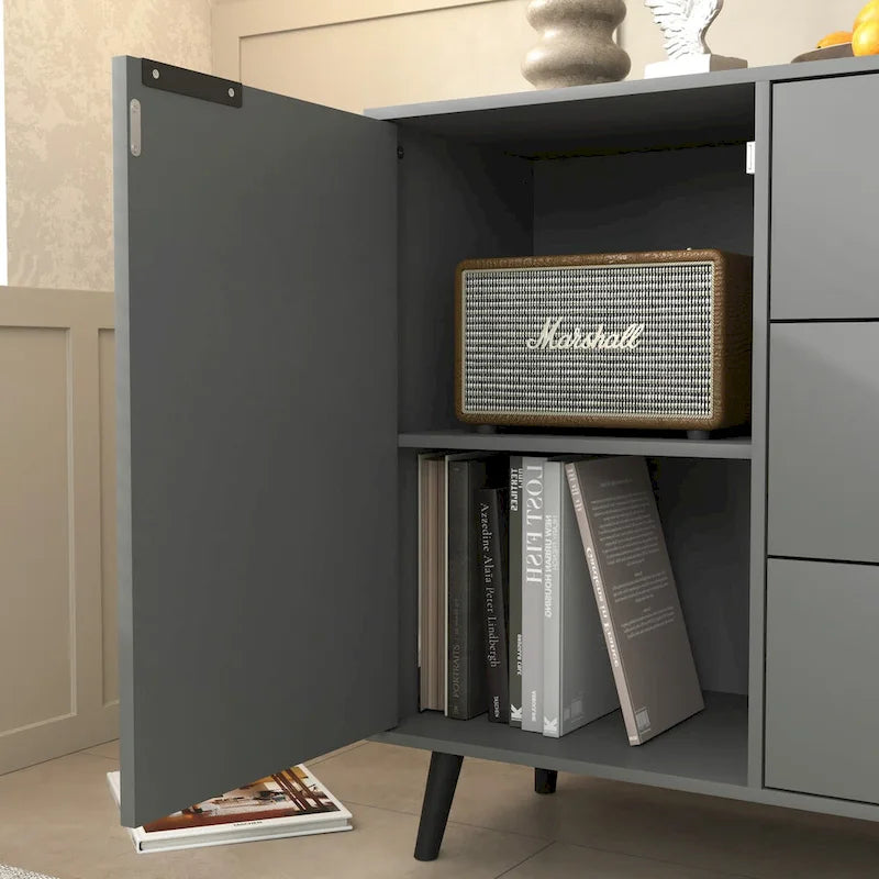Wood Sideboard Buffet Cabinet with 3 Drawers & 2 Doors