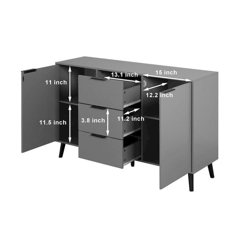 Wood Sideboard Buffet Cabinet with 3 Drawers & 2 Doors