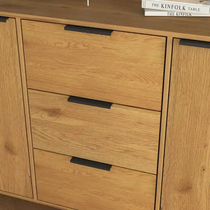 Wood Sideboard Buffet Cabinet with 3 Drawers & 2 Doors