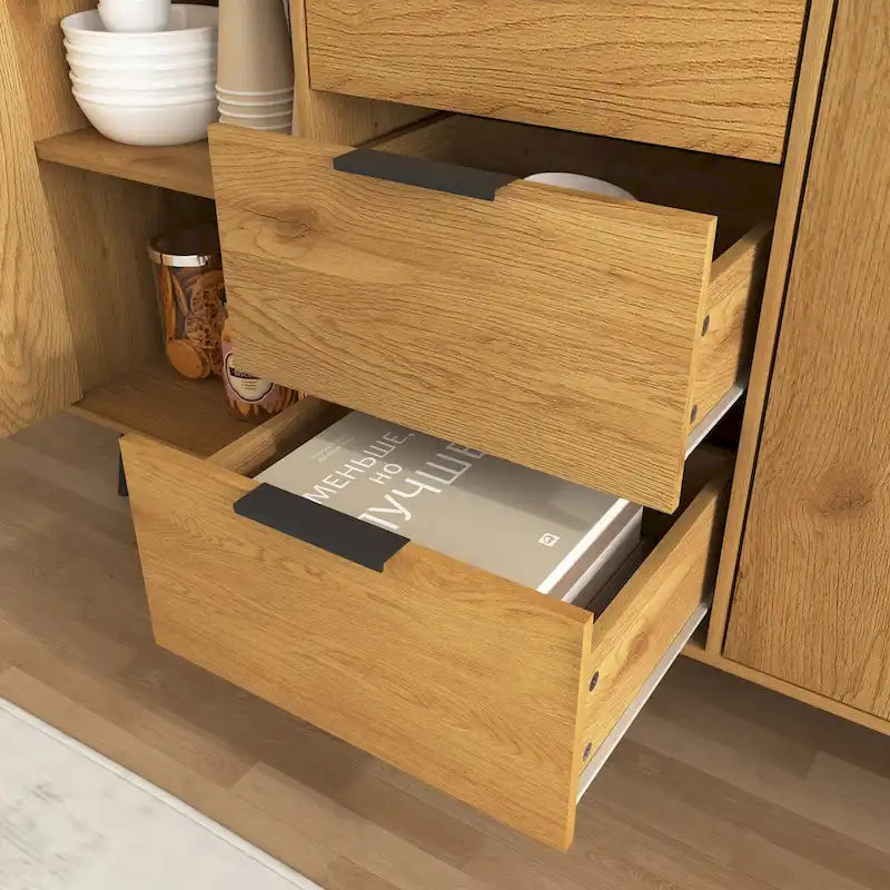 Wood Sideboard Buffet Cabinet with 3 Drawers & 2 Doors