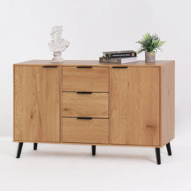 Wood Sideboard Buffet Cabinet with 3 Drawers & 2 Doors