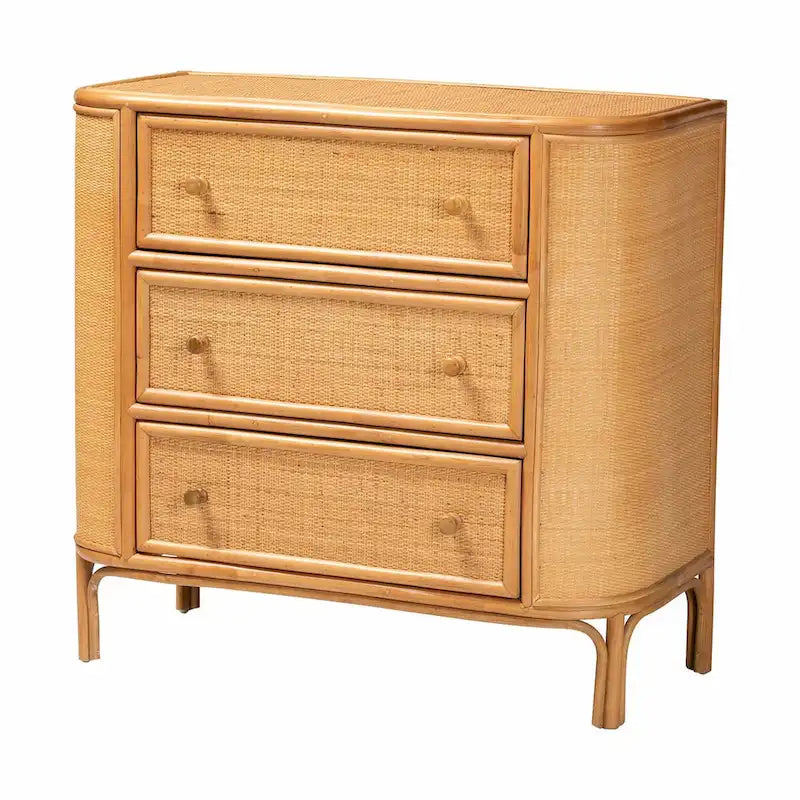 Bohemian Rattan 3-Drawer Storage Cabinet with Woven Detail