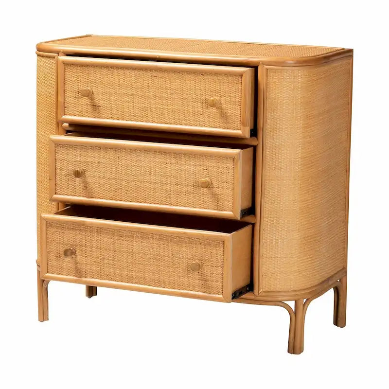 Bohemian Rattan 3-Drawer Storage Cabinet with Woven Detail