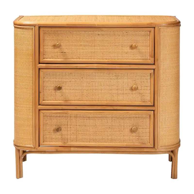 Bohemian Rattan 3-Drawer Storage Cabinet with Woven Detail