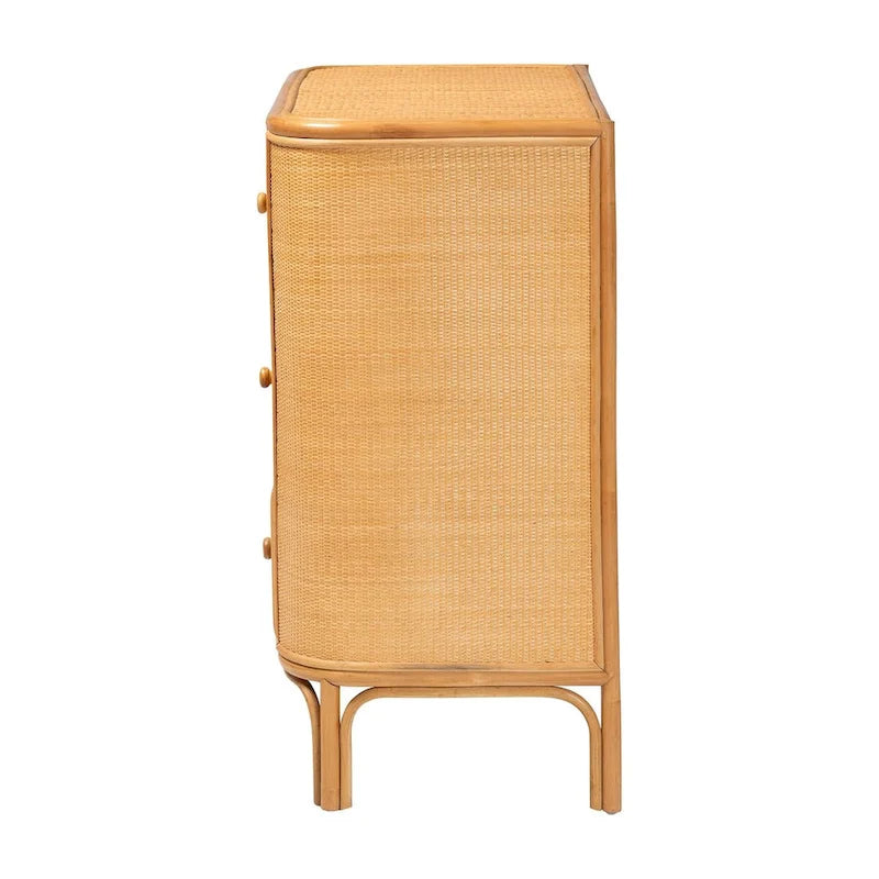 Bohemian Rattan 3-Drawer Storage Cabinet with Woven Detail