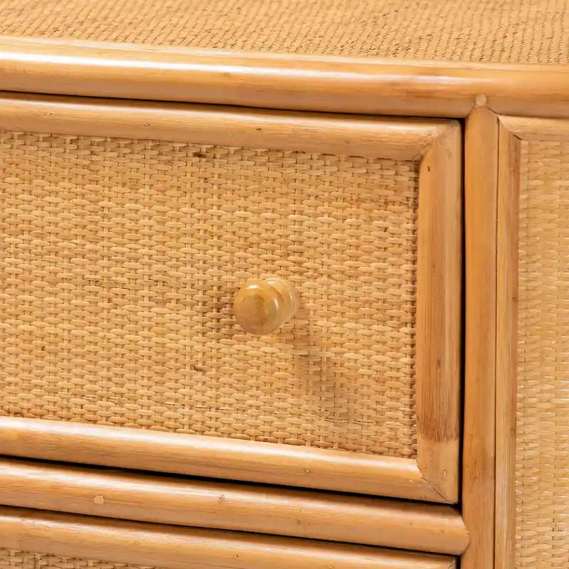 Bohemian Rattan 3-Drawer Storage Cabinet with Woven Detail