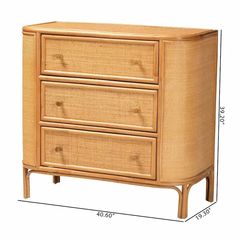Bohemian Rattan 3-Drawer Storage Cabinet with Woven Detail