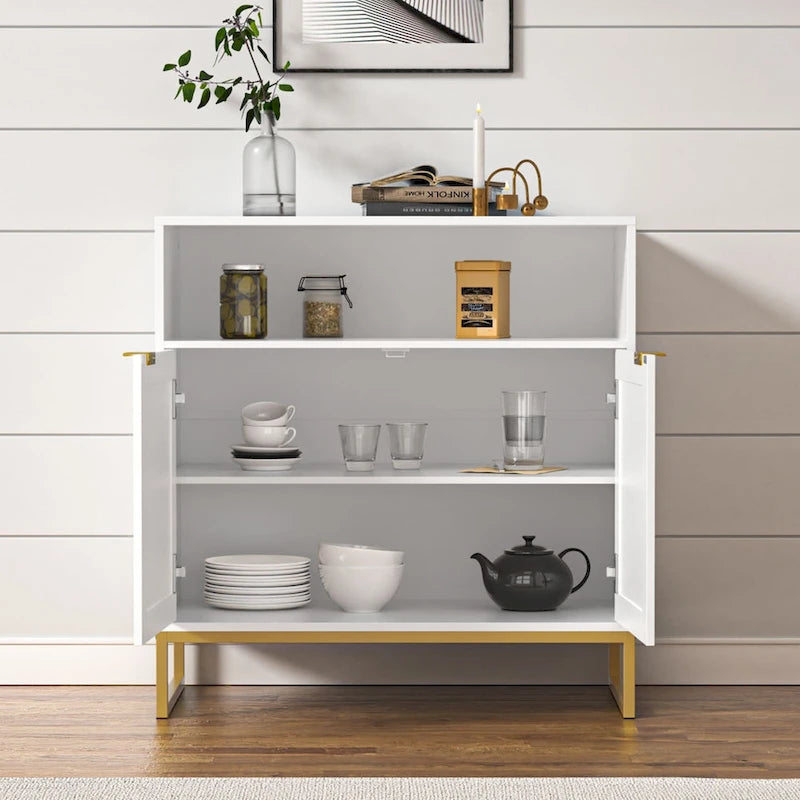 2-Door Rattan Buffet Sideboard with Adjustable Shelf
