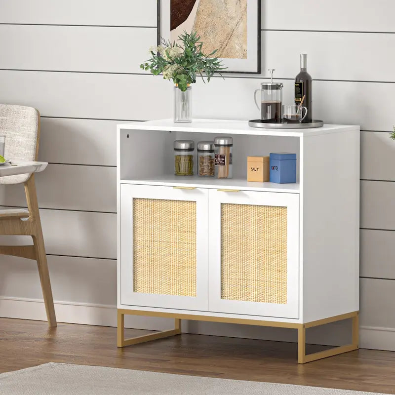 2-Door Rattan Buffet Sideboard with Adjustable Shelf