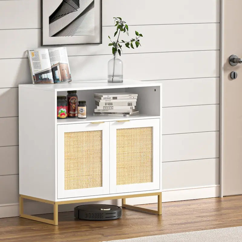 2-Door Rattan Buffet Sideboard with Adjustable Shelf
