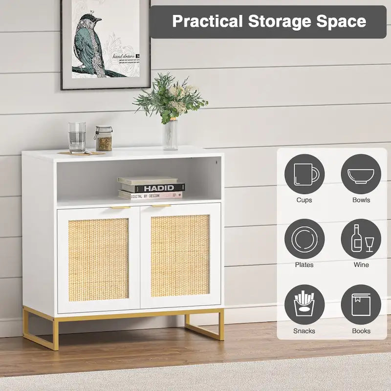 2-Door Rattan Buffet Sideboard with Adjustable Shelf