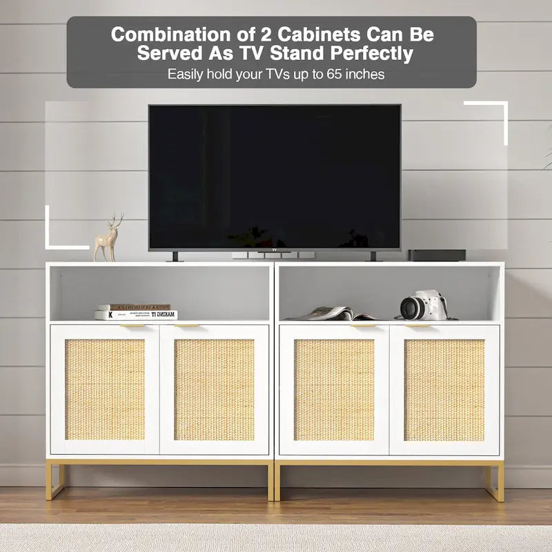 2-Door Rattan Buffet Sideboard with Adjustable Shelf