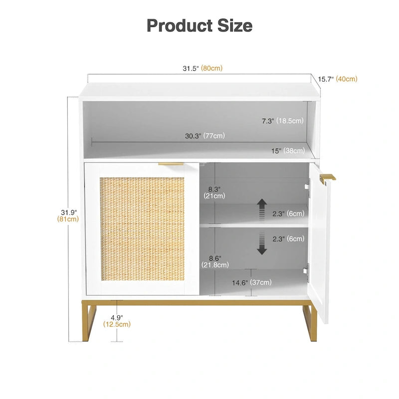 2-Door Rattan Buffet Sideboard with Adjustable Shelf
