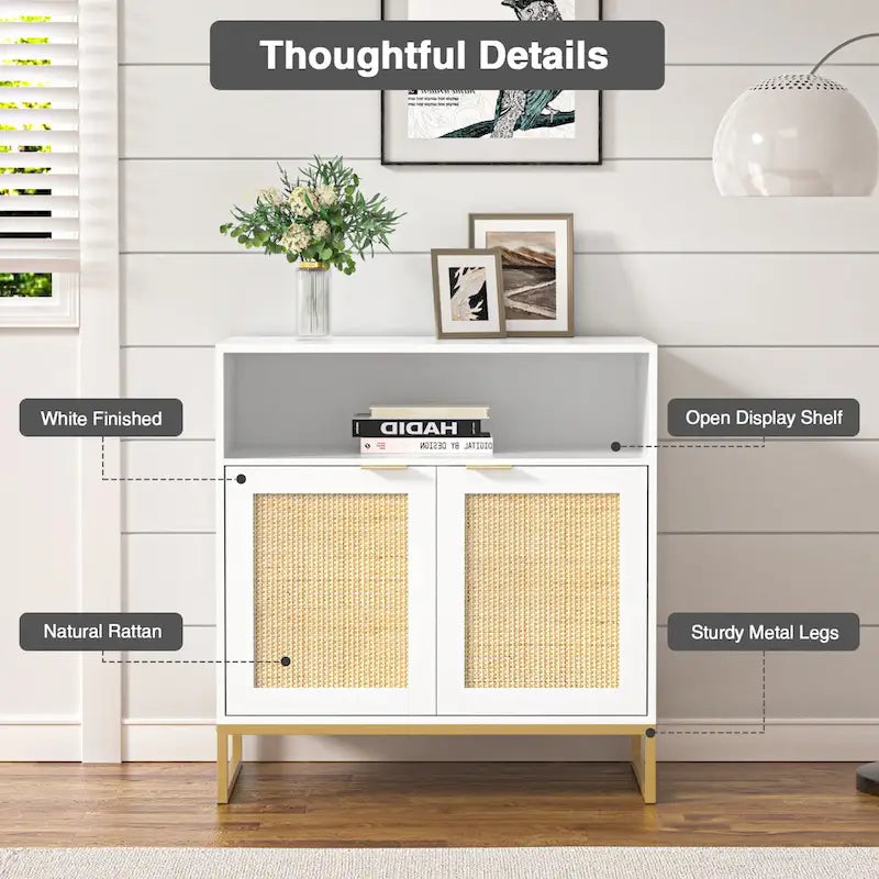 2-Door Rattan Buffet Sideboard with Adjustable Shelf