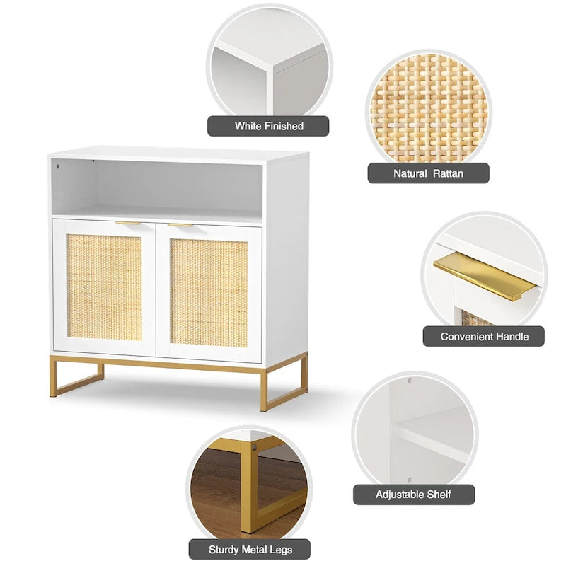2-Door Rattan Buffet Sideboard with Adjustable Shelf