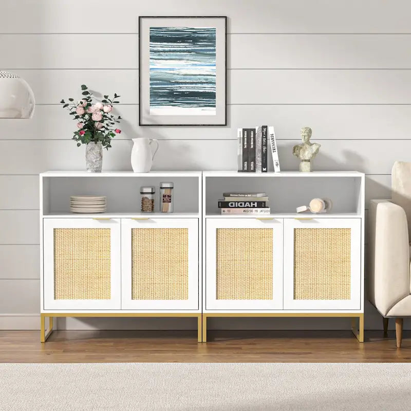 2-Door Rattan Buffet Sideboard with Adjustable Shelf