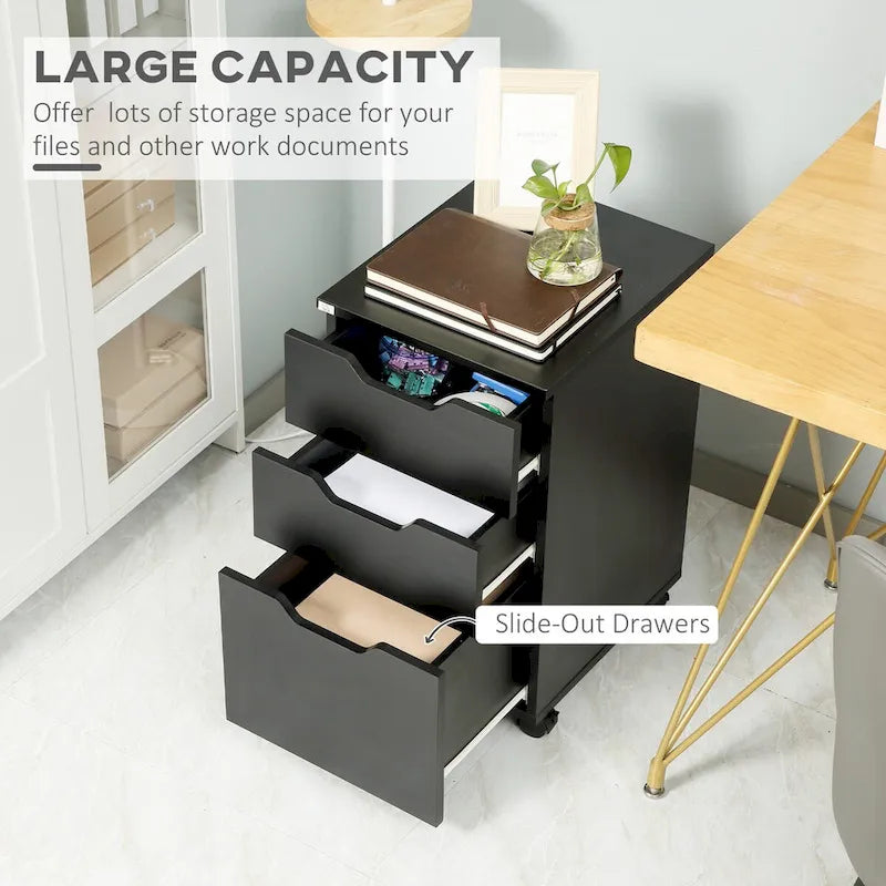 3-Drawer Mobile File Cabinet with Locking Casters