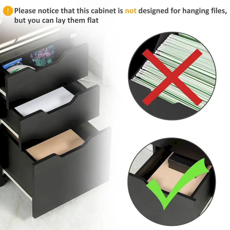 3-Drawer Mobile File Cabinet with Locking Casters