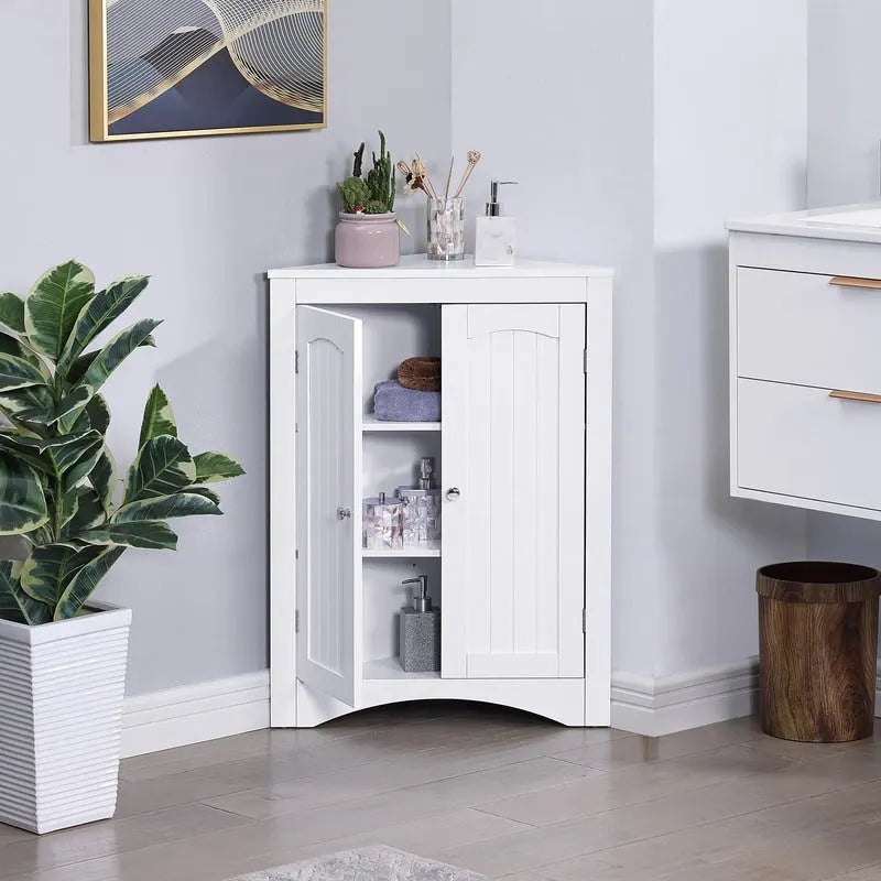 Floor Corner Storage Cabinet with Doors & Adjustable Shelves