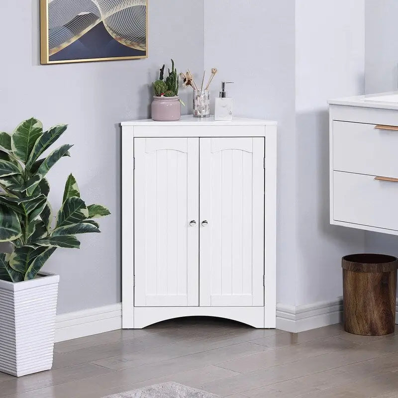 Floor Corner Storage Cabinet with Doors & Adjustable Shelves