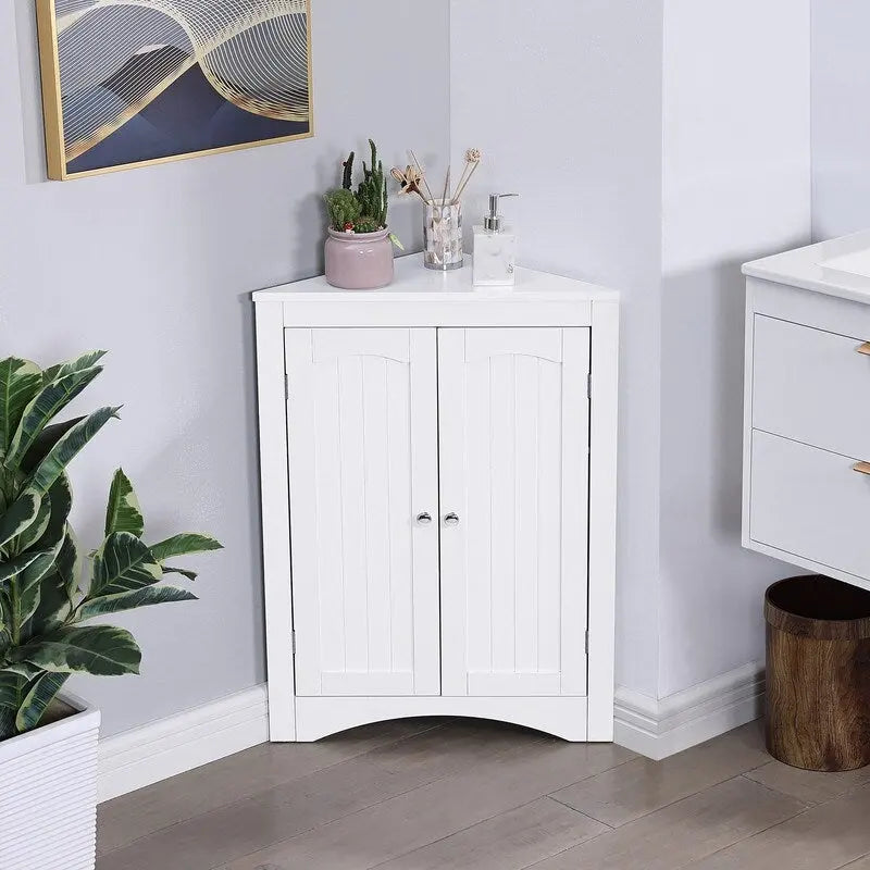 Floor Corner Storage Cabinet with Doors & Adjustable Shelves