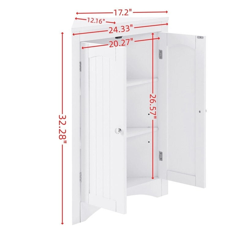 Floor Corner Storage Cabinet with Doors & Adjustable Shelves