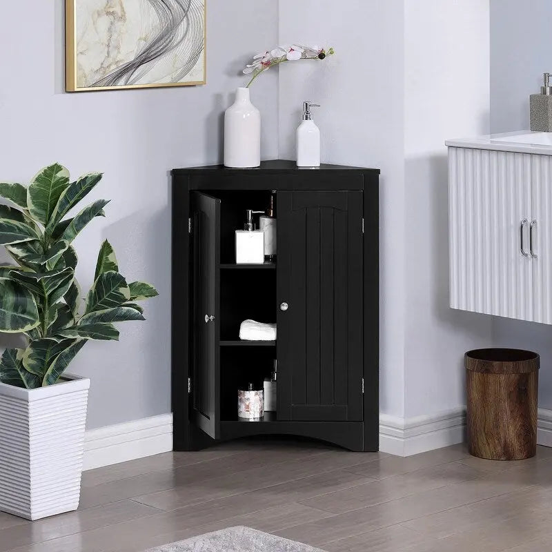 Floor Corner Storage Cabinet with Doors & Adjustable Shelves
