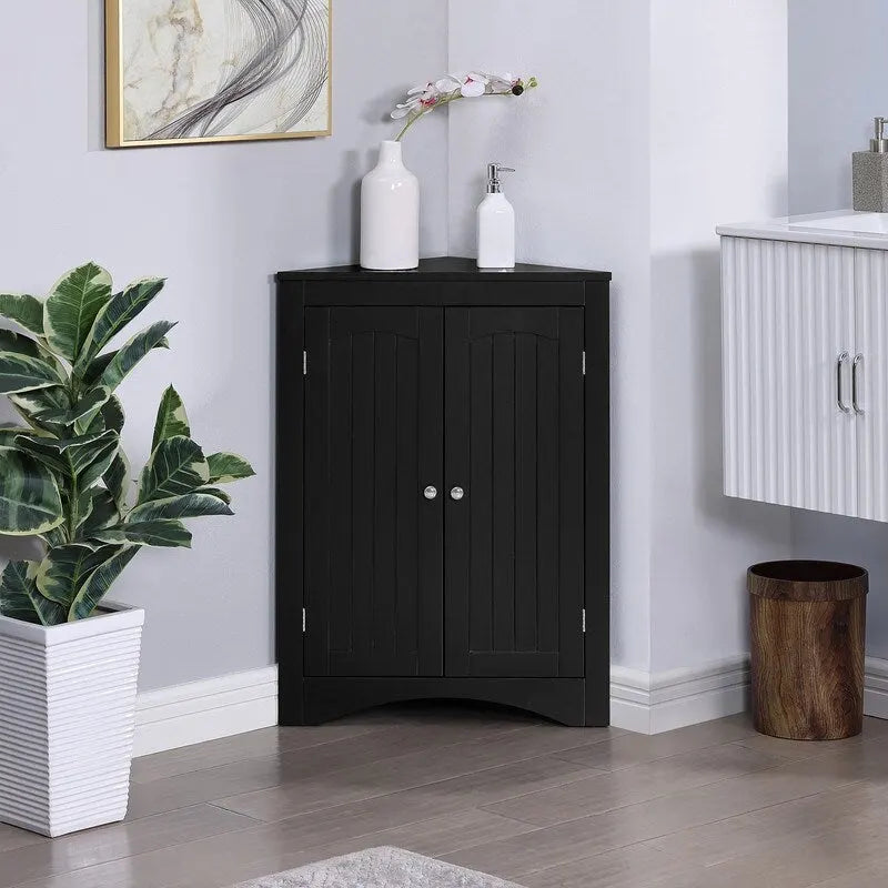Floor Corner Storage Cabinet with Doors & Adjustable Shelves