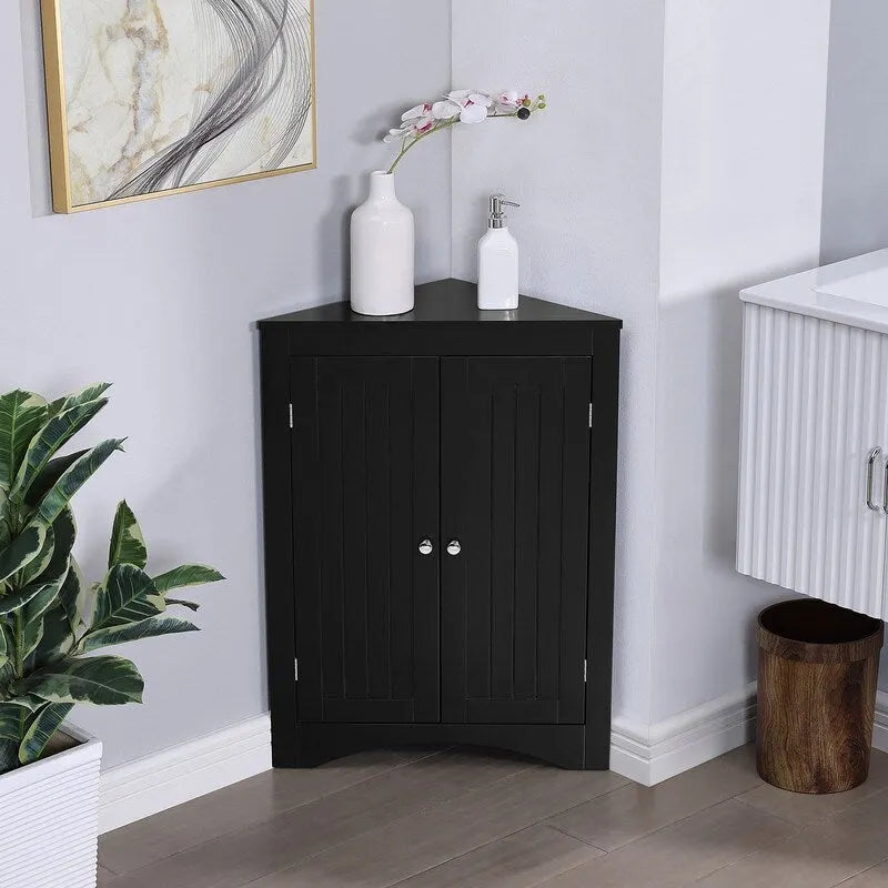 Floor Corner Storage Cabinet with Doors & Adjustable Shelves