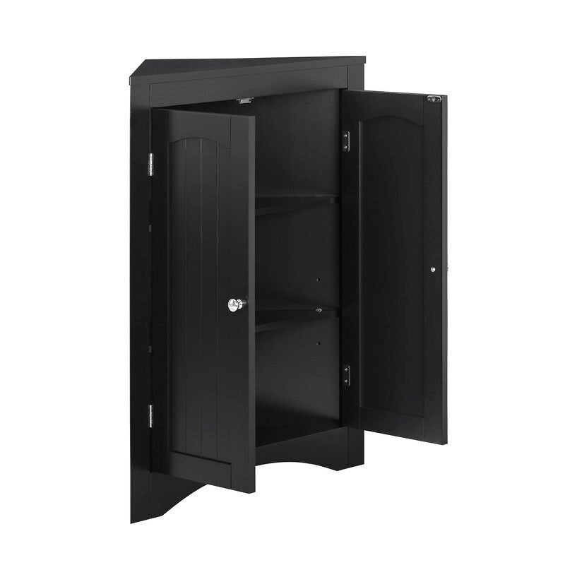 Floor Corner Storage Cabinet with Doors & Adjustable Shelves