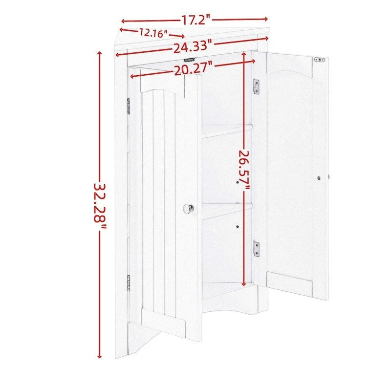 Floor Corner Storage Cabinet with Doors & Adjustable Shelves