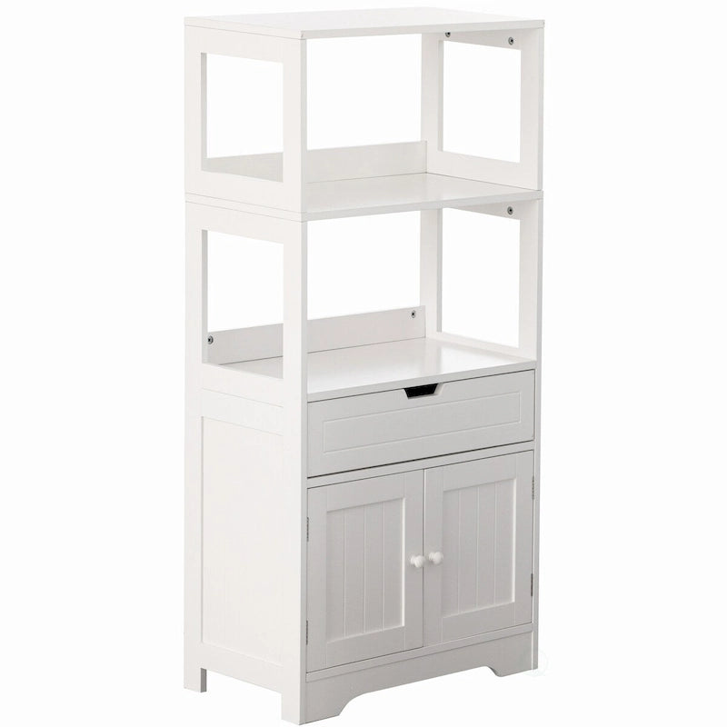 Tall Freestanding Storage Cabinet with Drawer, Open Shelves & Double-Door Compartment
