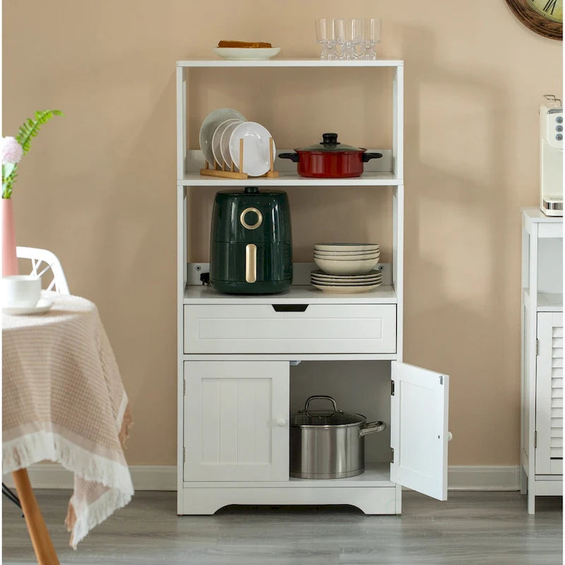 Tall Freestanding Storage Cabinet with Drawer, Open Shelves & Double-Door Compartment