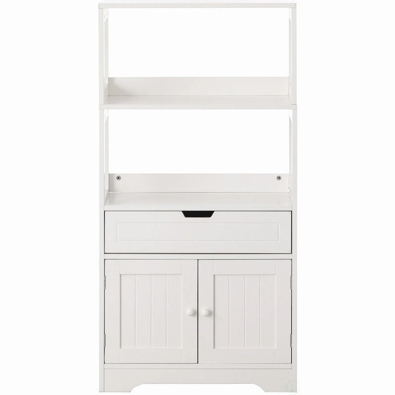 Tall Freestanding Storage Cabinet with Drawer, Open Shelves & Double-Door Compartment