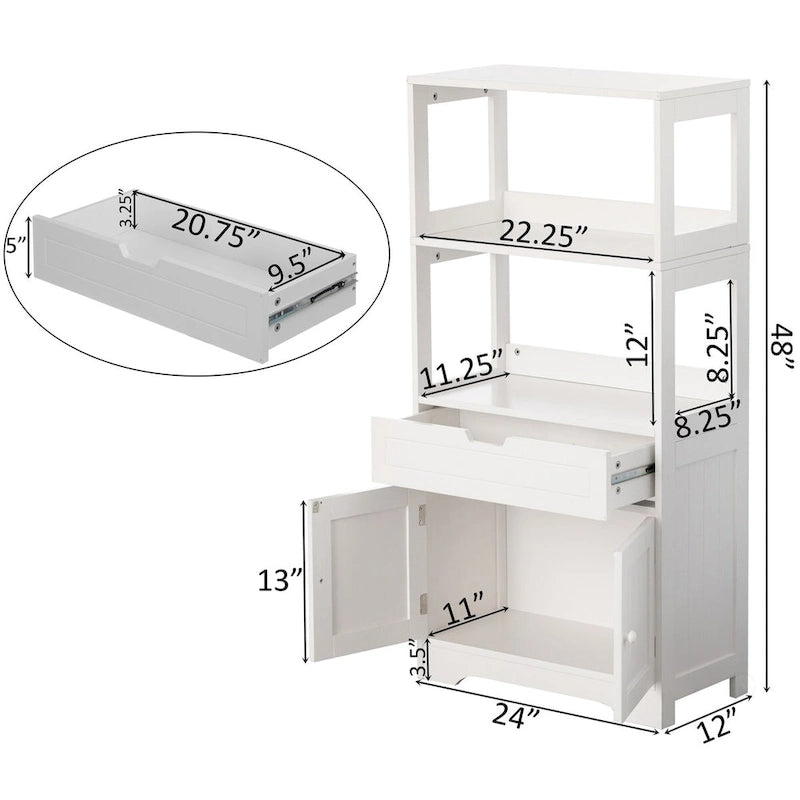 Tall Freestanding Storage Cabinet with Drawer, Open Shelves & Double-Door Compartment