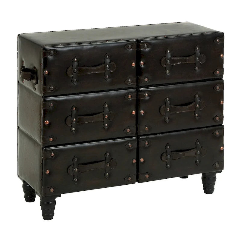Vintage Faux Leather Storage Chest with Rivet and Strap Detailing