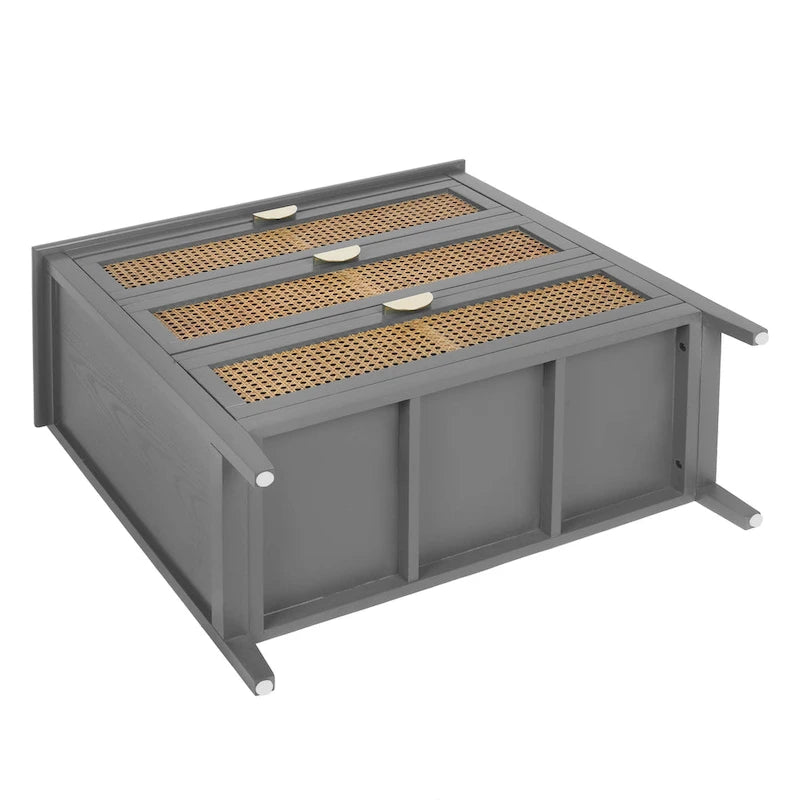 Natural Rattan 3-Drawer Storage Cabinet | Wood Grain Body